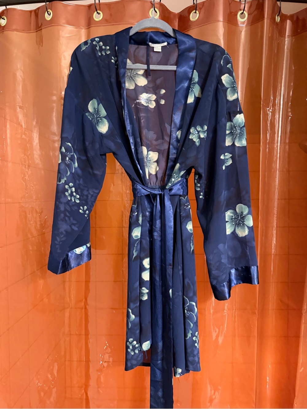 Evandale Navy Floral Robe with Belt